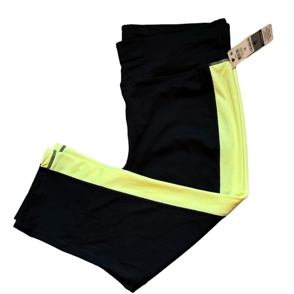 Ideology womans active leggings, cropped,color block black & yellow size 1X